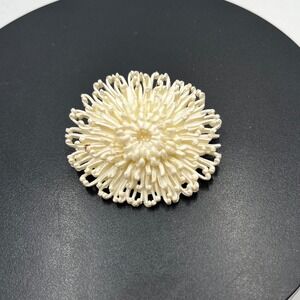 Carved Celluloid Cream Chrysanthemum Flower‎ Pin Brooch Antique Vtg Spider Mum